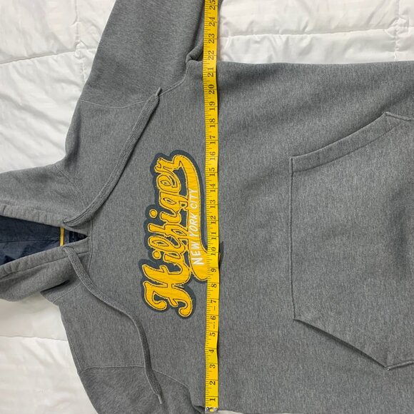 Tommy Hilfiger XL Grey Hoodie Vintage Style NYC Embroidery Logo Cuff Sweatshirt - Picture 13 of 16